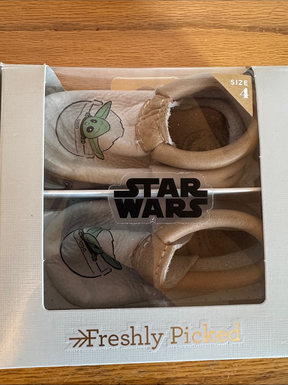 Freshly Picked Beige Baby Slip-On Shoes with Grogu Graphic